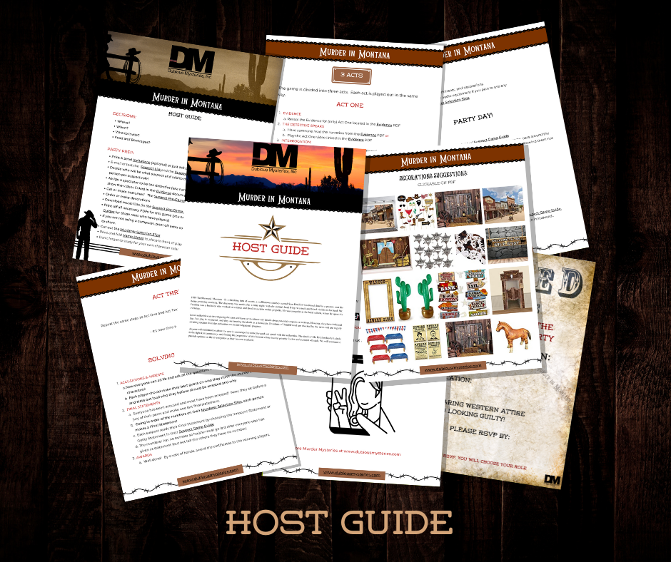 Murder in Montana - 50% off GRAND OPENING SALE! - Downloadable, Printable Old West Murder Mystery Role Playing Suspect Game