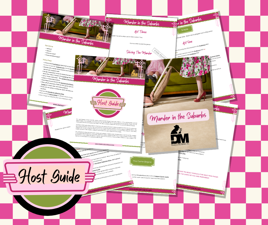Murder In The Suburbs - 50% off GRAND OPENING SALE! - Downloadable, Printable 1950's Murder Mystery Role Playing Suspect Game