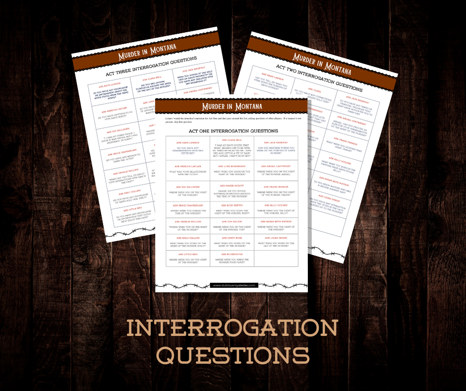 Murder in Montana - 50% off GRAND OPENING SALE! - Downloadable, Printable Old West Murder Mystery Role Playing Suspect Game