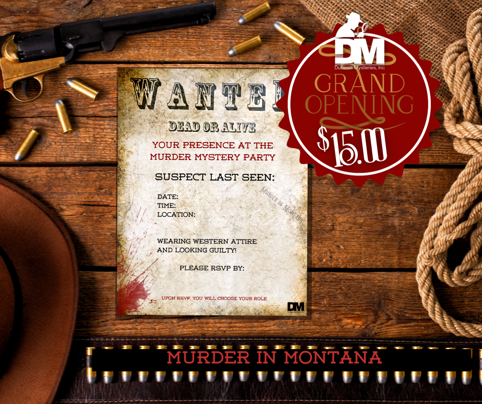 Murder in Montana - 50% off GRAND OPENING SALE! - Downloadable, Printable Old West Murder Mystery Role Playing Suspect Game