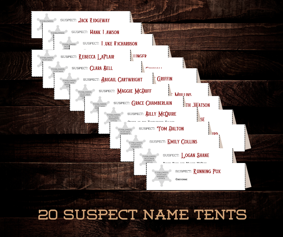 Murder in Montana - 50% off GRAND OPENING SALE! - Downloadable, Printable Old West Murder Mystery Role Playing Suspect Game