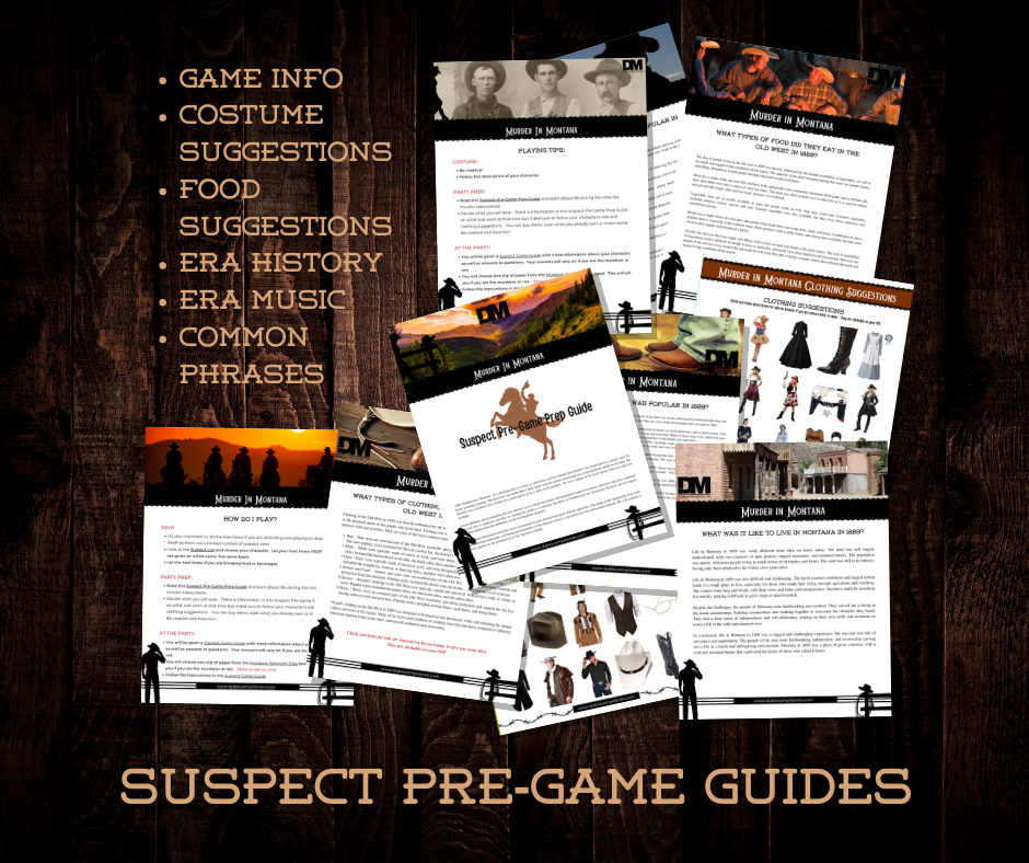 Murder in Montana - 50% off GRAND OPENING SALE! - Downloadable, Printable Old West Murder Mystery Role Playing Suspect Game