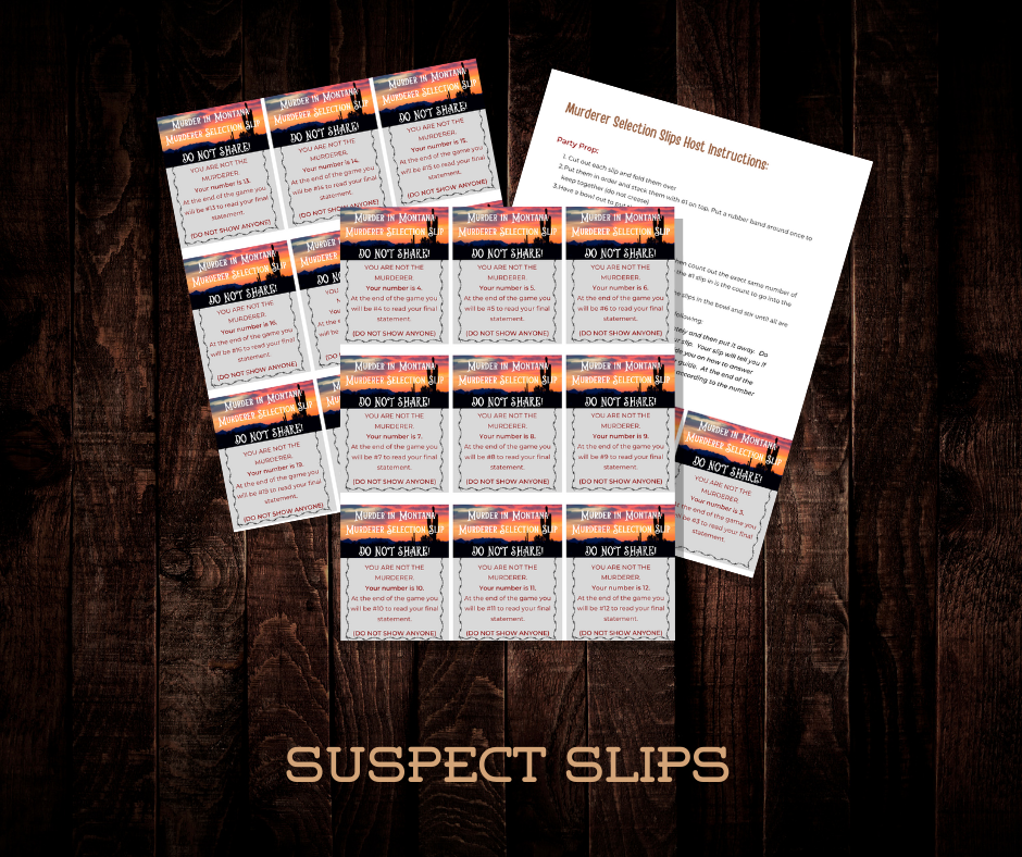 Murder in Montana - 50% off GRAND OPENING SALE! - Downloadable, Printable Old West Murder Mystery Role Playing Suspect Game
