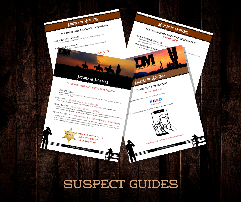 Murder in Montana - 50% off GRAND OPENING SALE! - Downloadable, Printable Old West Murder Mystery Role Playing Suspect Game