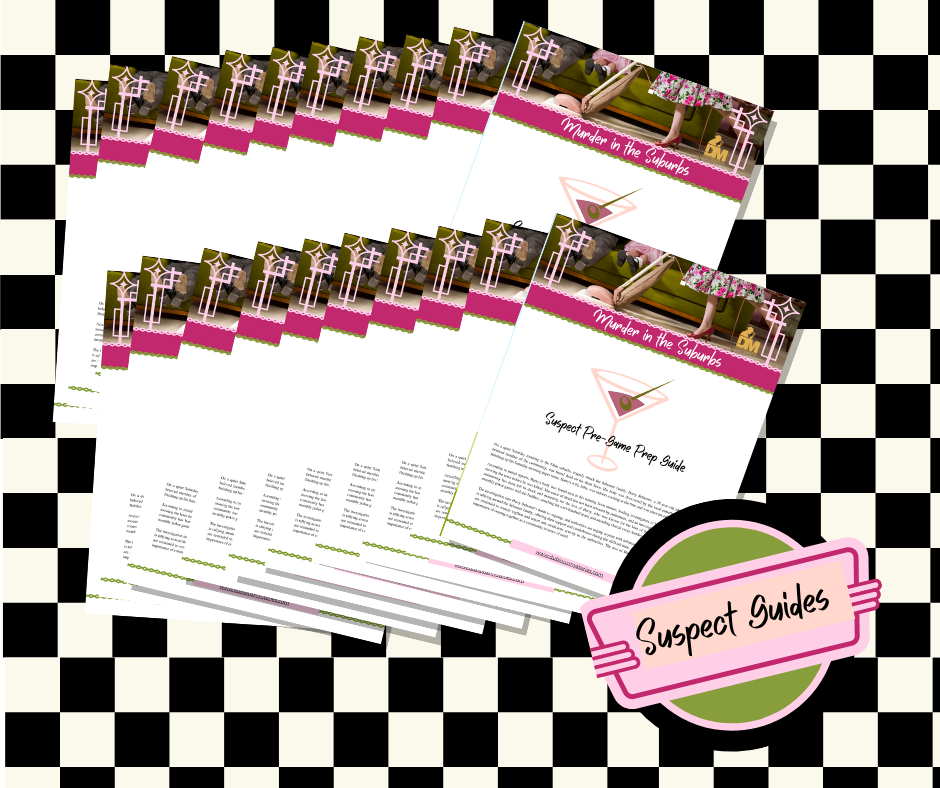 Murder In The Suburbs - 50% off GRAND OPENING SALE! - Downloadable, Printable 1950's Murder Mystery Role Playing Suspect Game