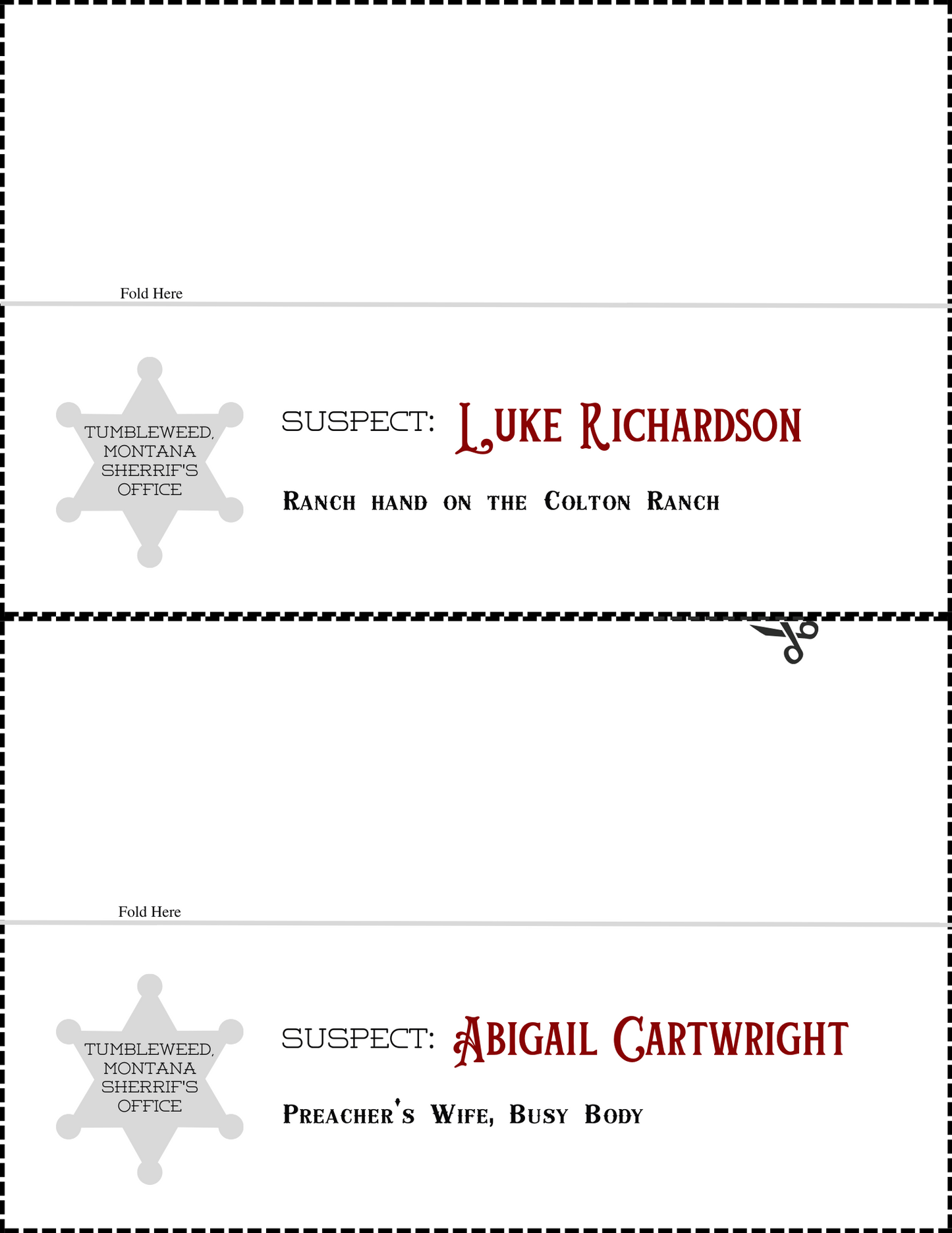 Murder in Montana - 50% off GRAND OPENING SALE! - Downloadable, Printable Old West Murder Mystery Role Playing Suspect Game